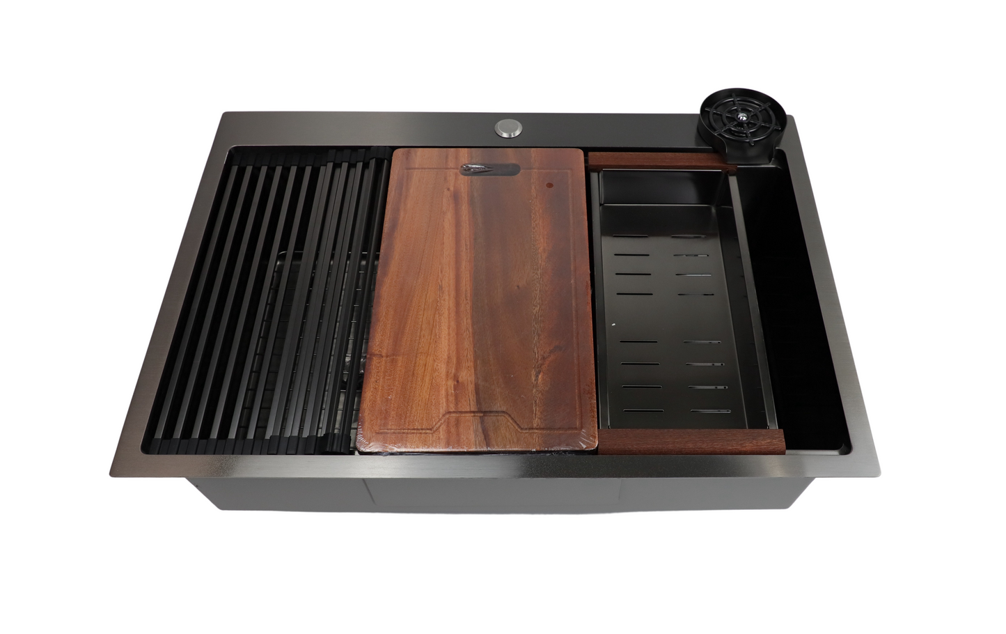 32" Dual Mount Stainless Steel Kitchen Sink Single Bowl with Accessories in Gunmetal Black