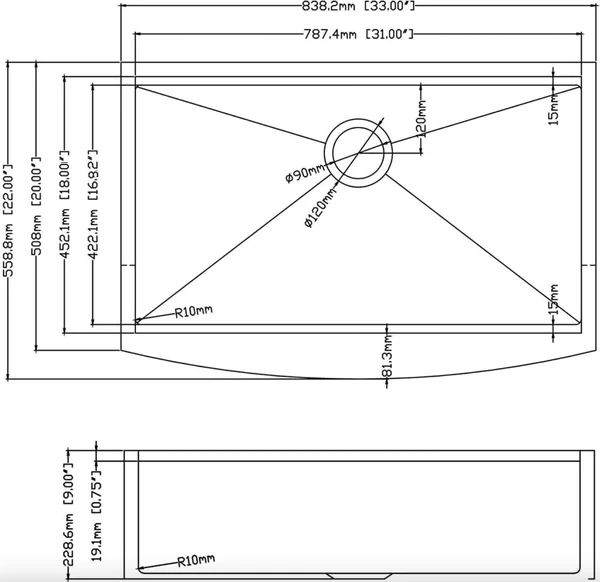 33 in. Gunmetal Nano Black Stainless Steel Single Bowl Farmhouse Workstation Kitchen Sink