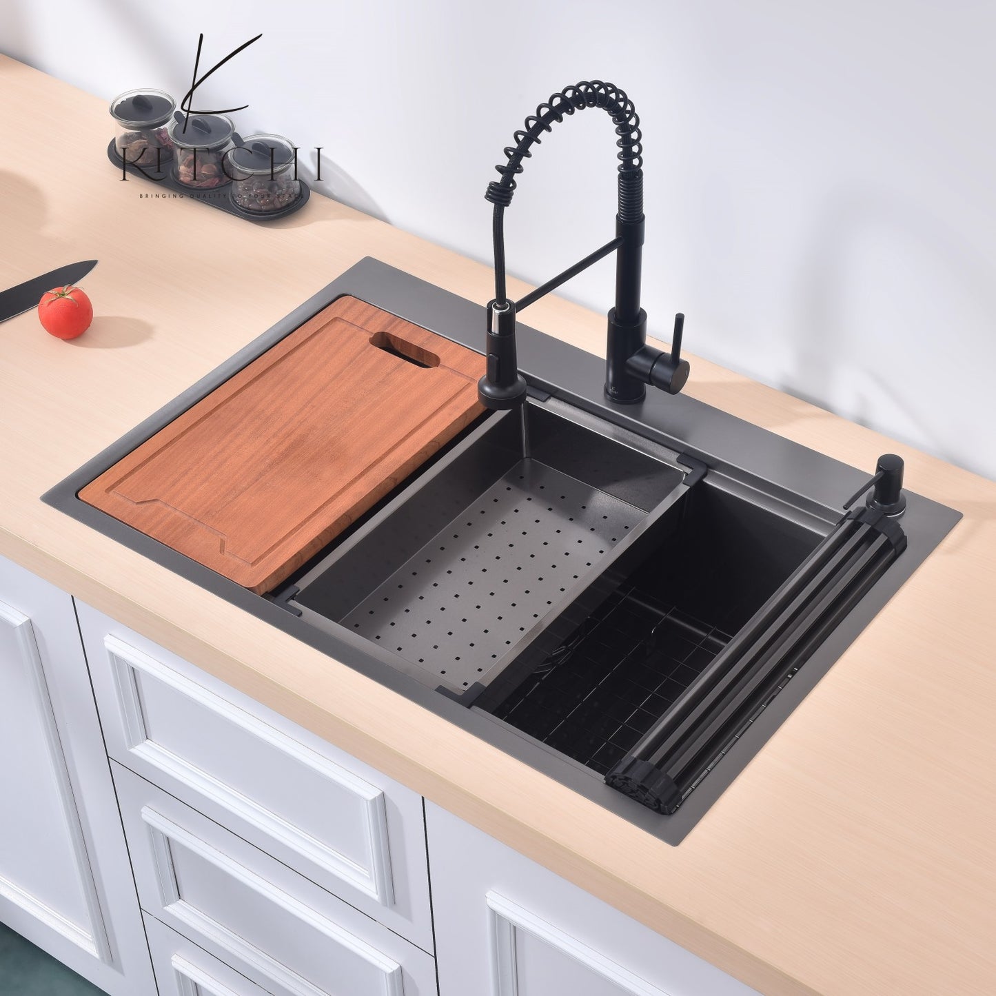 33" Single Bowl Gunmetal Black Stainless Steel Dual Mount Kitchen Sink