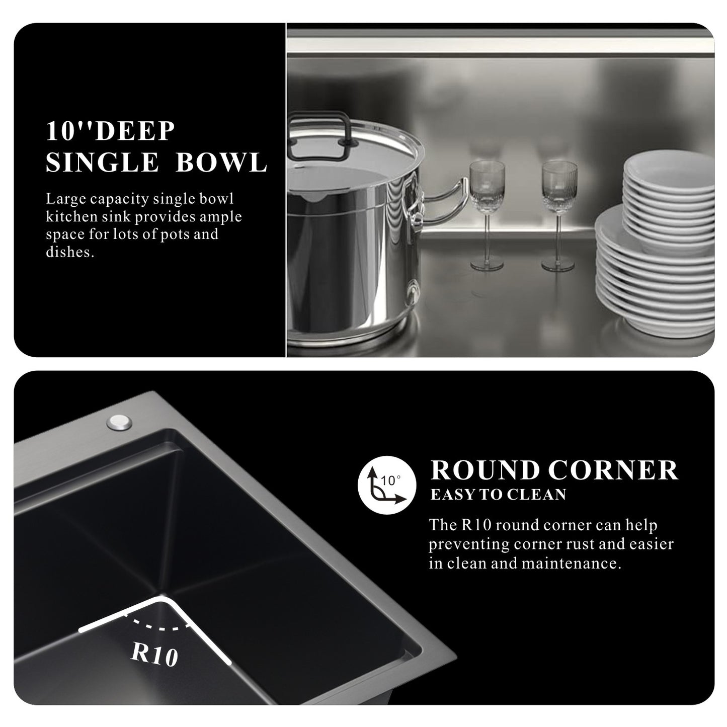 33" Single Bowl Gunmetal Black Stainless Steel Dual Mount Kitchen Sink