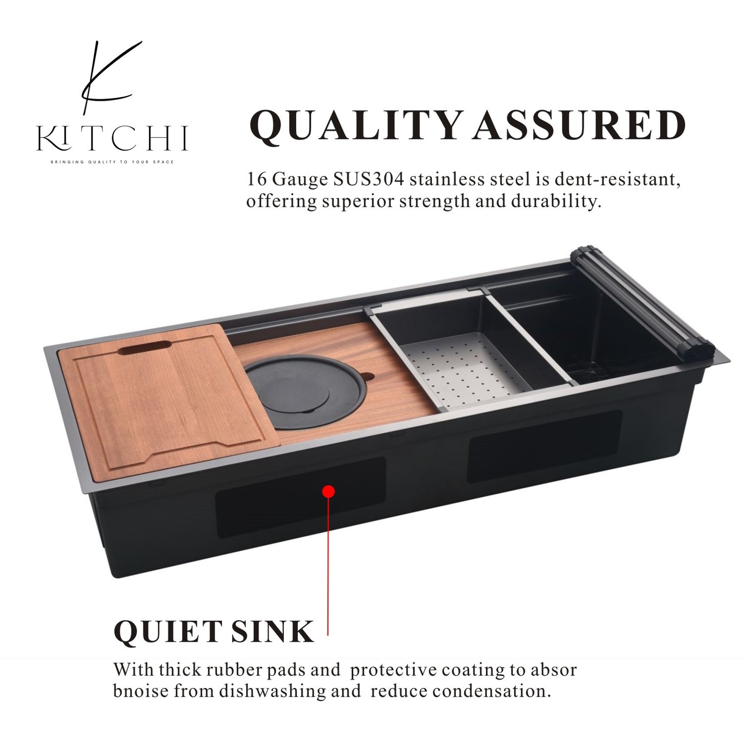 45" Single Bowl Gunmetal Black Stainless Steel Under Mount Kitchen Sink Two Ledge