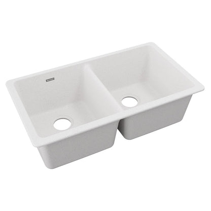 Elkay Quartz Classic White Quartz 33 in. Equal Double Bowl Undermount Kitchen Sink