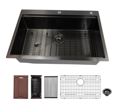 All-in-One Tight Radius Drop-In/Undermount Nano Gunmetal Black Stainless Steel 32 in. Single Bowl Kitchen Sink with Accessories