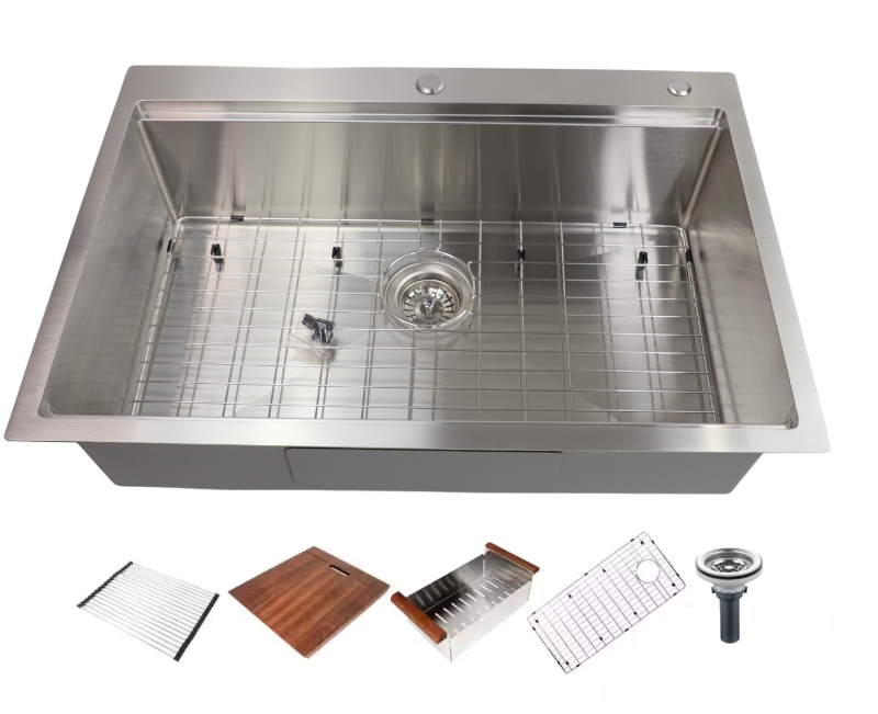 All-in-One Tight Radius Drop-In/Undermount 18G Stainless Steel 32 in. Single Bowl Kitchen Sink with Accessories