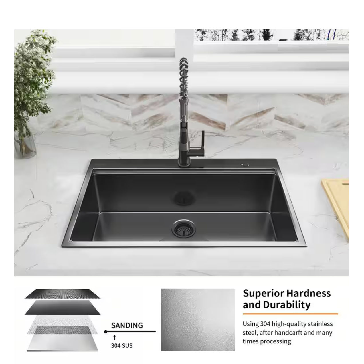 All-in-One Tight Radius Drop-In/Undermount Nano Gunmetal Black Stainless Steel 32 in. Single Bowl Kitchen Sink with Accessories