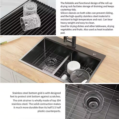 32 in. Dual Mount Nano Black Stainless Steel 50/50 Double Bowl Workstation Kitchen Sink with Accessories