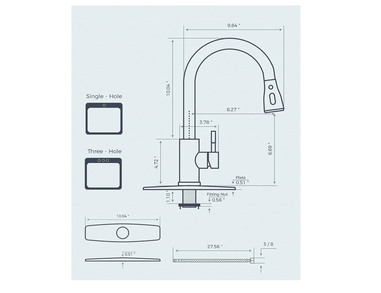 Kitchen Faucet with Pull Down Sprayer, High Arc Single Handle Stainless Steel Sink Faucets 1 or 3 Hole, Kitchen Sink Faucets