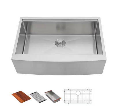 33 in. Farmhouse/Apron Front Single Bowl Stainless Steel Workstation Kitchen Sink with Accessories