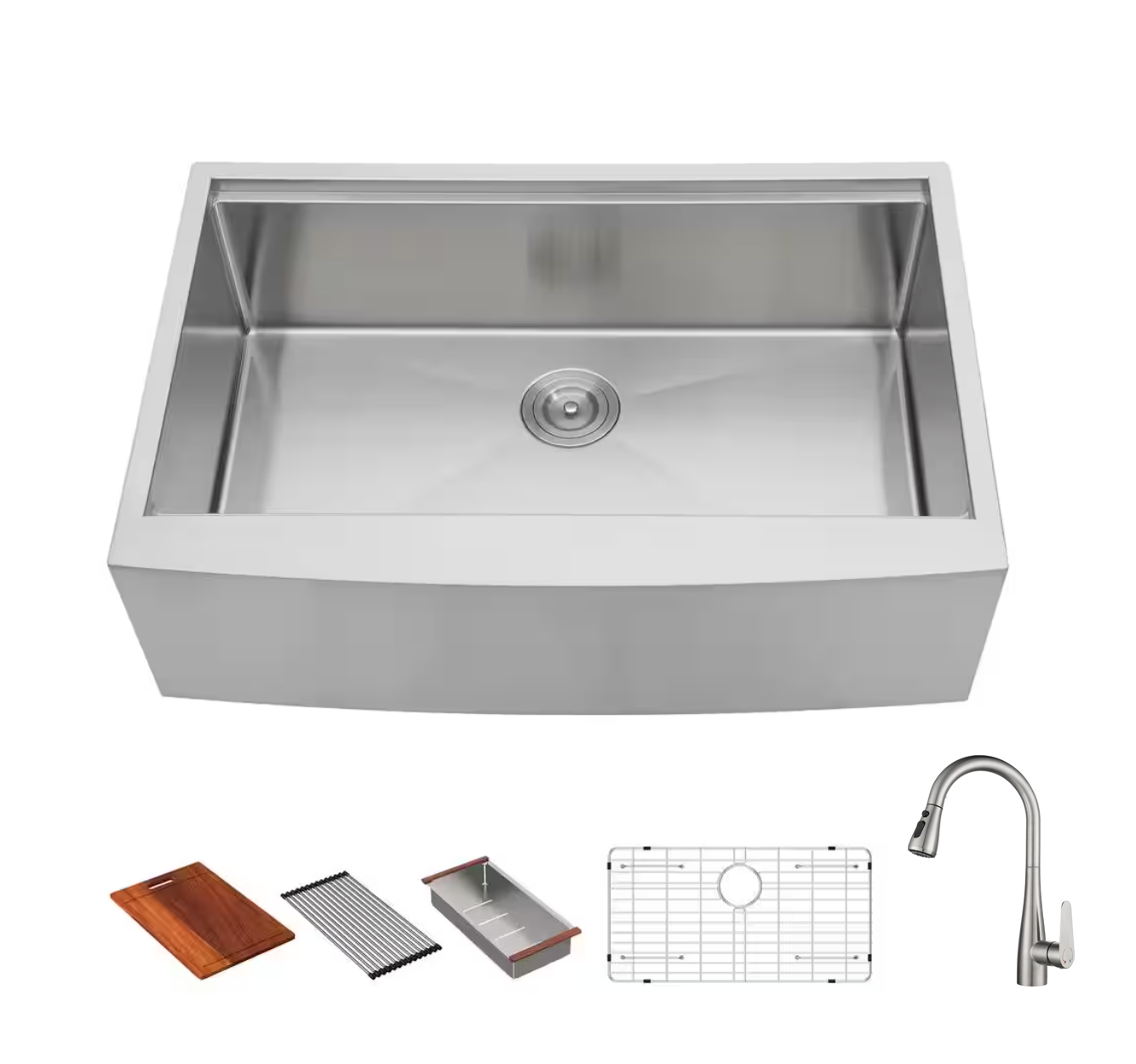 33 in. Farmhouse/Apron Front Single Bowl Stainless Steel Workstation Kitchen Sink with Accessories and Faucet