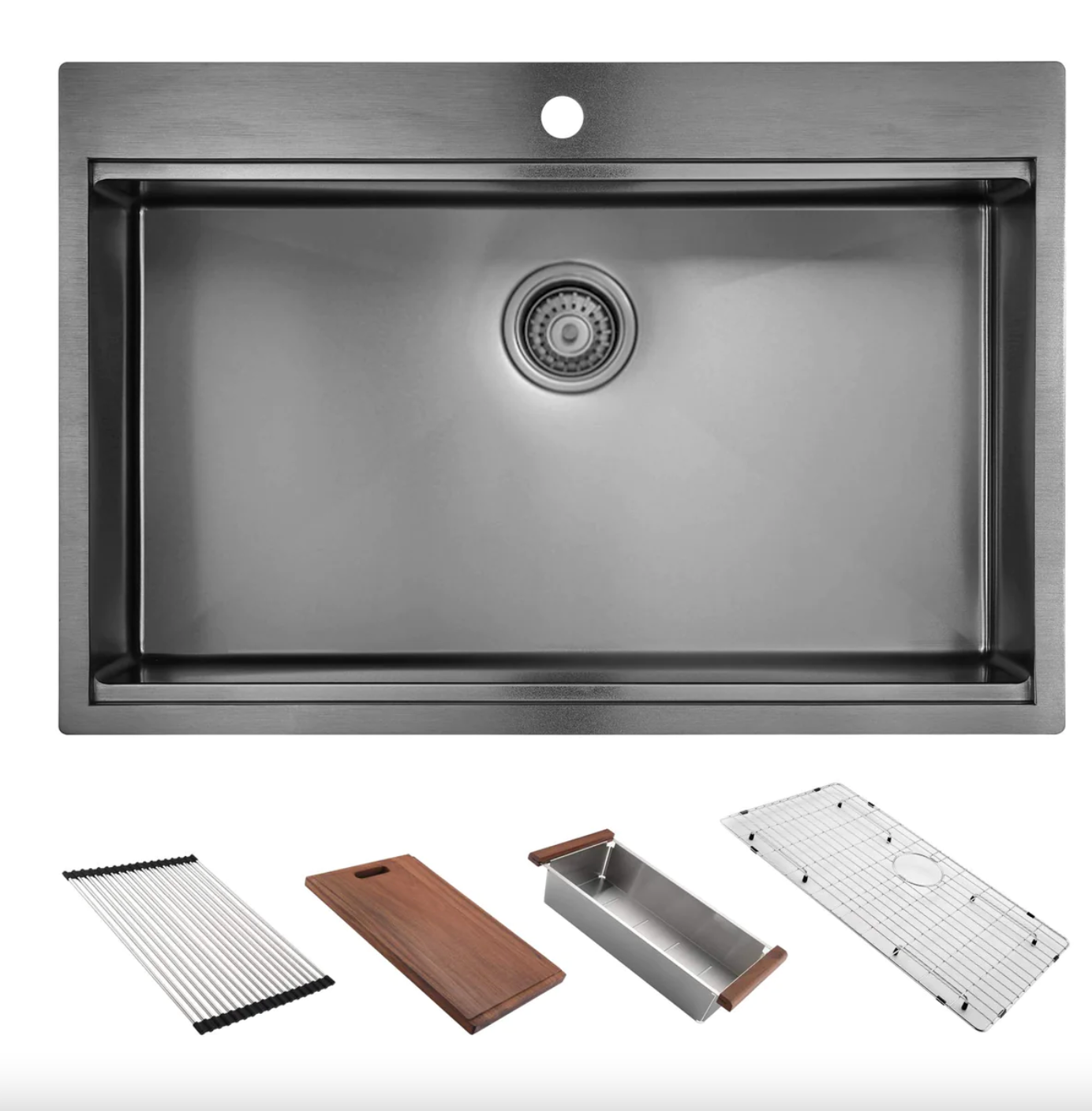 36 x 22 x 10 inch Drop-in Kitchen Sink, Gunmetal Black 16 Gauge Stainless Steel Sink Workstation Ledge Modern Topmount Single Bowl Kitchen Sink