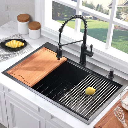 All-in-One Tight Radius Drop-In/Undermount Nano Gunmetal Black Stainless Steel 32 in. Single Bowl Kitchen Sink with Accessories