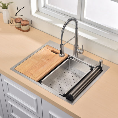 27" Dual Mount Kitchen Sink, 16 Gauge Stainless Steel Sink Workstation Ledge Single Bowl