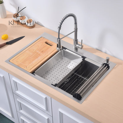 33"  Single Bowl Stainless Steel Dual Mount Kitchen Sink in satin Color