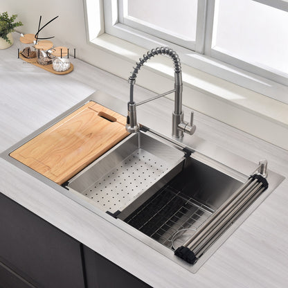 36" Dual Mount Kitchen Sink, 16 Gauge Stainless Steel Sink Workstation Ledge Single Bowl