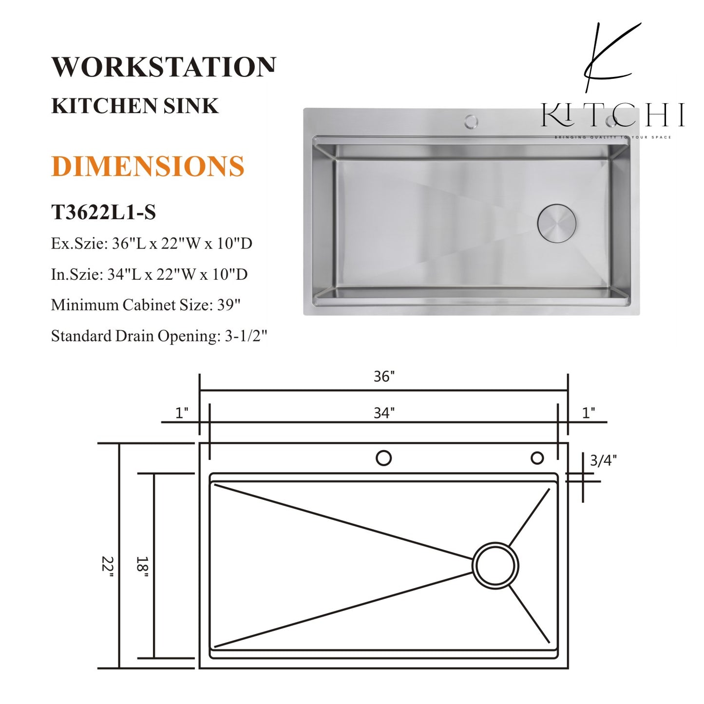 36" Dual Mount Kitchen Sink, 16 Gauge Stainless Steel Sink Workstation Ledge Single Bowl