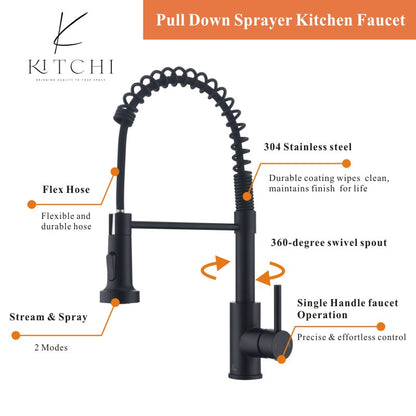 Single Handle Spring Kitchen Sink Faucet with Pull Down