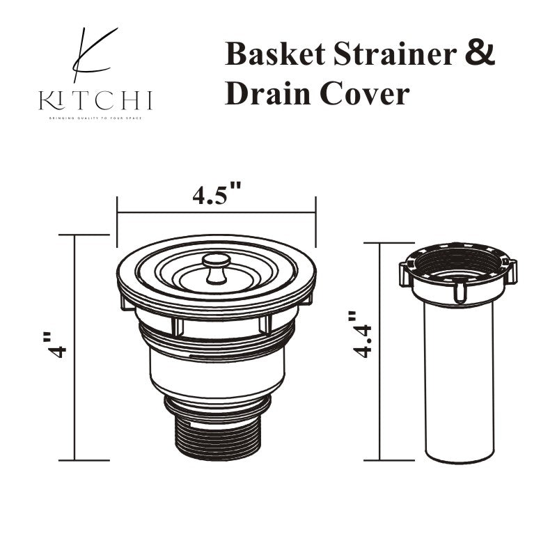 Stainless Steel 3-1/2" Basket Strainer with Drain Assembly And Drain Cover In Black