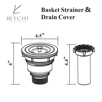 Stainless Steel 3-1/2" Basket Strainer with Drain Assembly And Drain Cover In Black