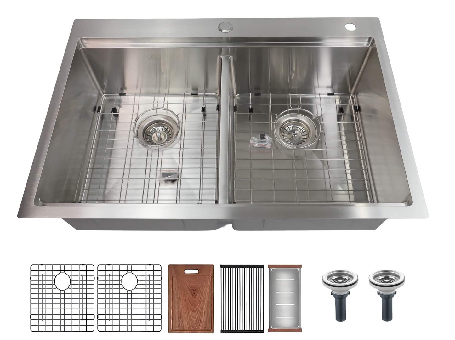 32 in. Dual Mount Stainless Steel 50/50 Double Bowl Workstation Kitchen Sink with Accessories